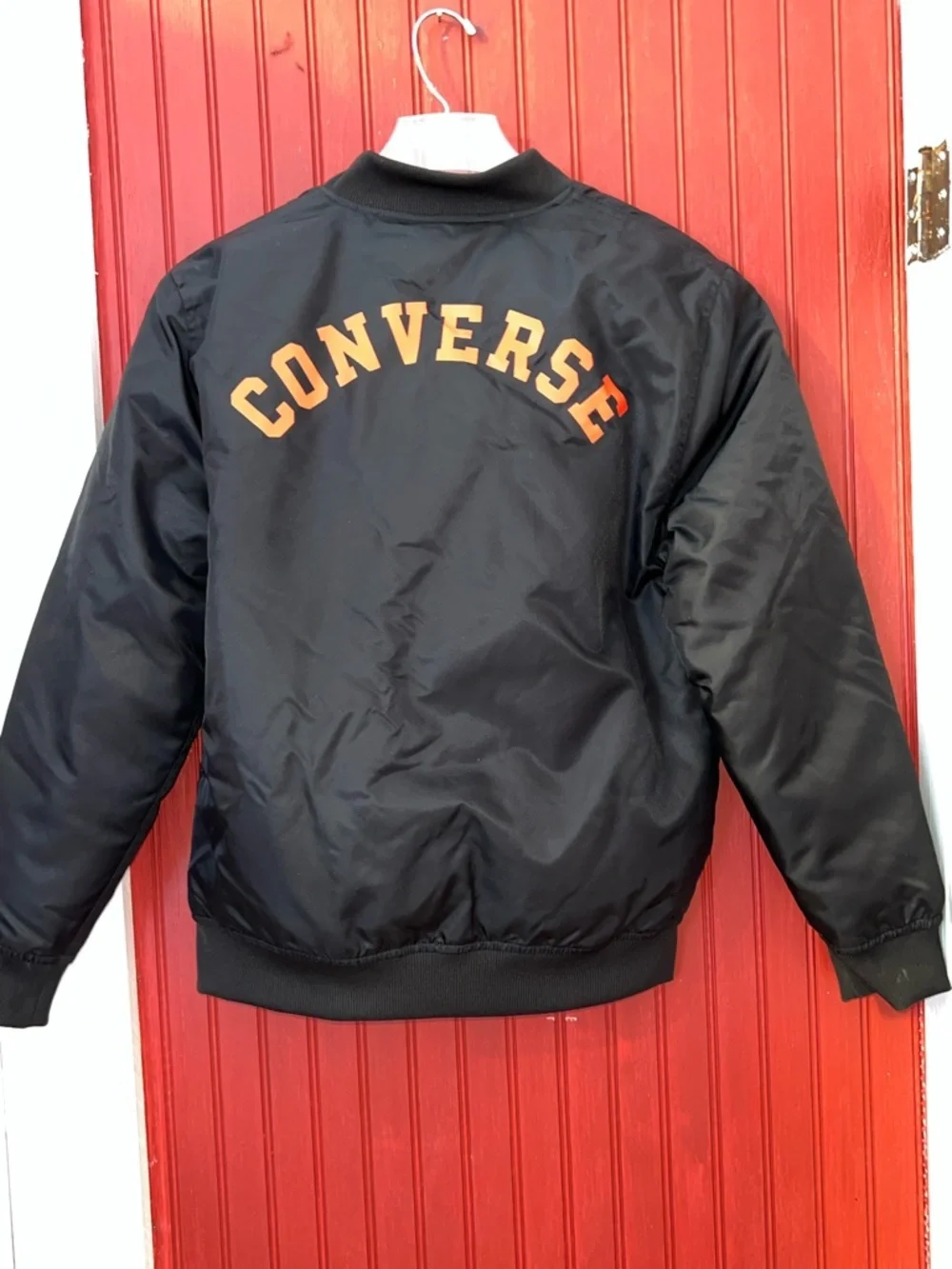 Converse Kids Black Puffer Jacket with Orange & Blue 'C' Patch L